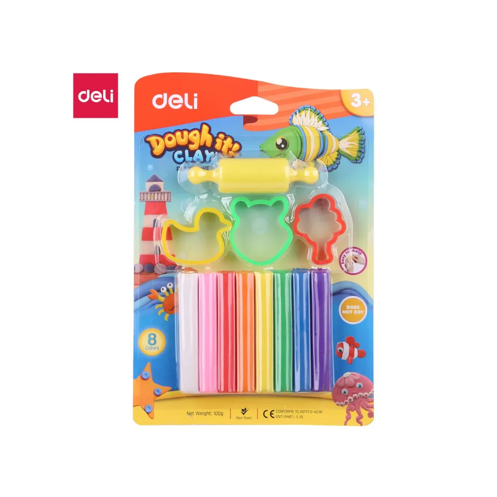 Clay Dough It Deli Plasticine 8 colours Roller Cutter