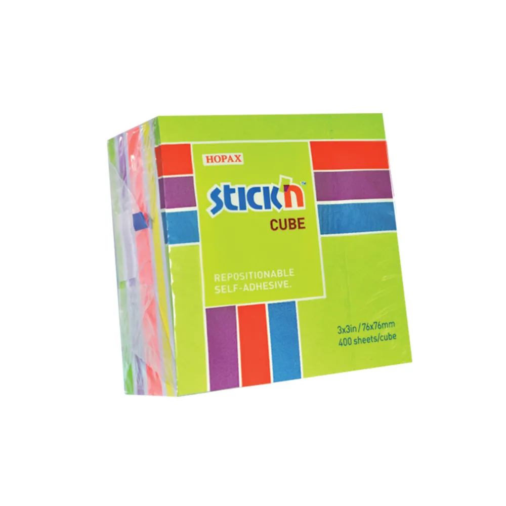 [4712759215371] Stick `n Note Cube 76x76 400 Sht Neon Mixed Green