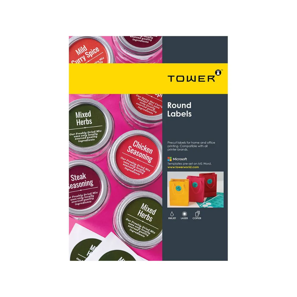 Label Tower Round 80mm A4 100`s - W118