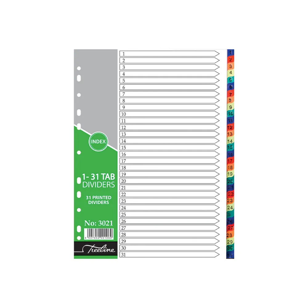 [6007652001069] Index Divider A4 1-31 PVC bright - Treeline - Discontinue
