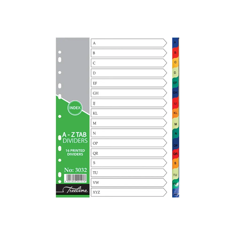 [6007652001076] Index Divider A4 A-Z PVC - Treeline