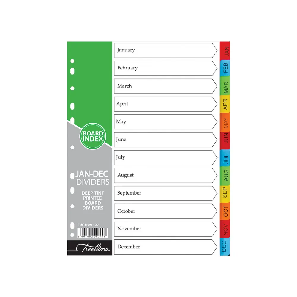 [6007652002448] Index Divider Jan - Dec Bright Board (TRDM J-D) - Treeline 
