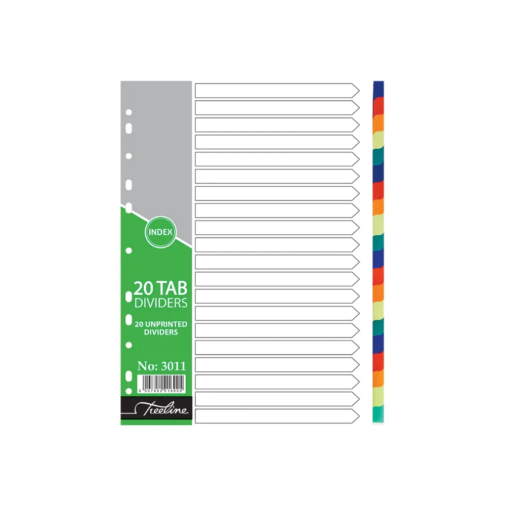 Index Divider A4 PVC 20 Tab - Treeline