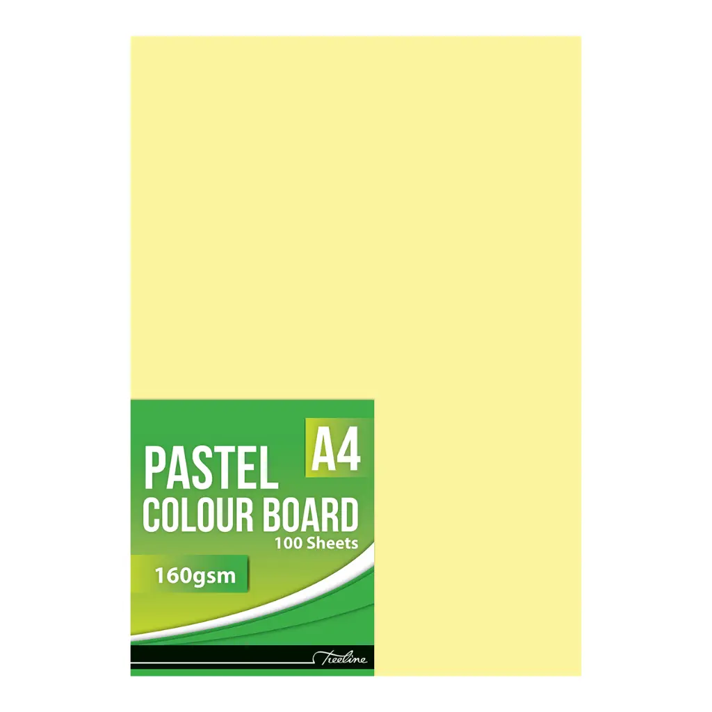 Board A4 160gsm Pastel Yellow 100`s  - Treeline