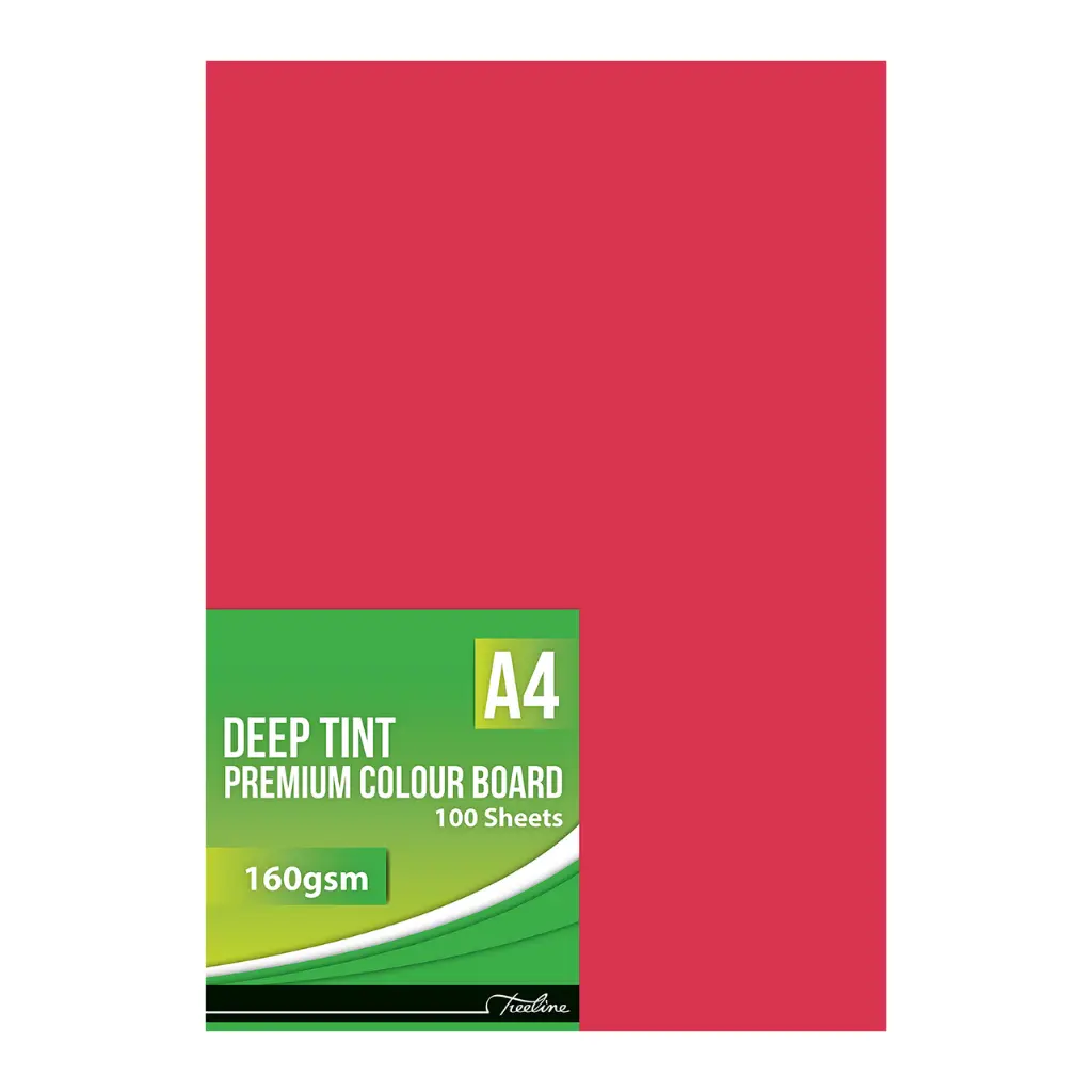 Board A4 160gsm Bright Red 100`s - Treeline