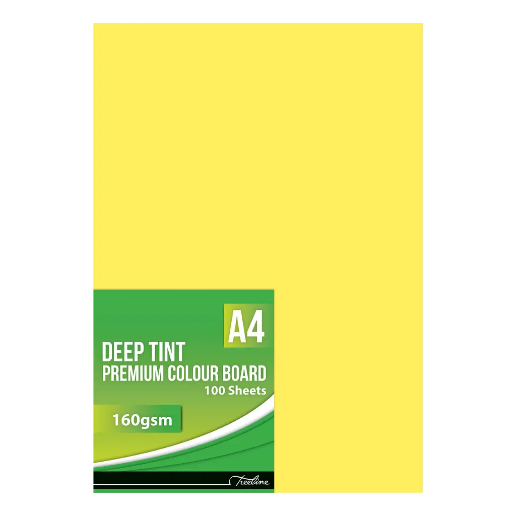 Board A4 160gsm Bright Yellow 100`s - Treeline