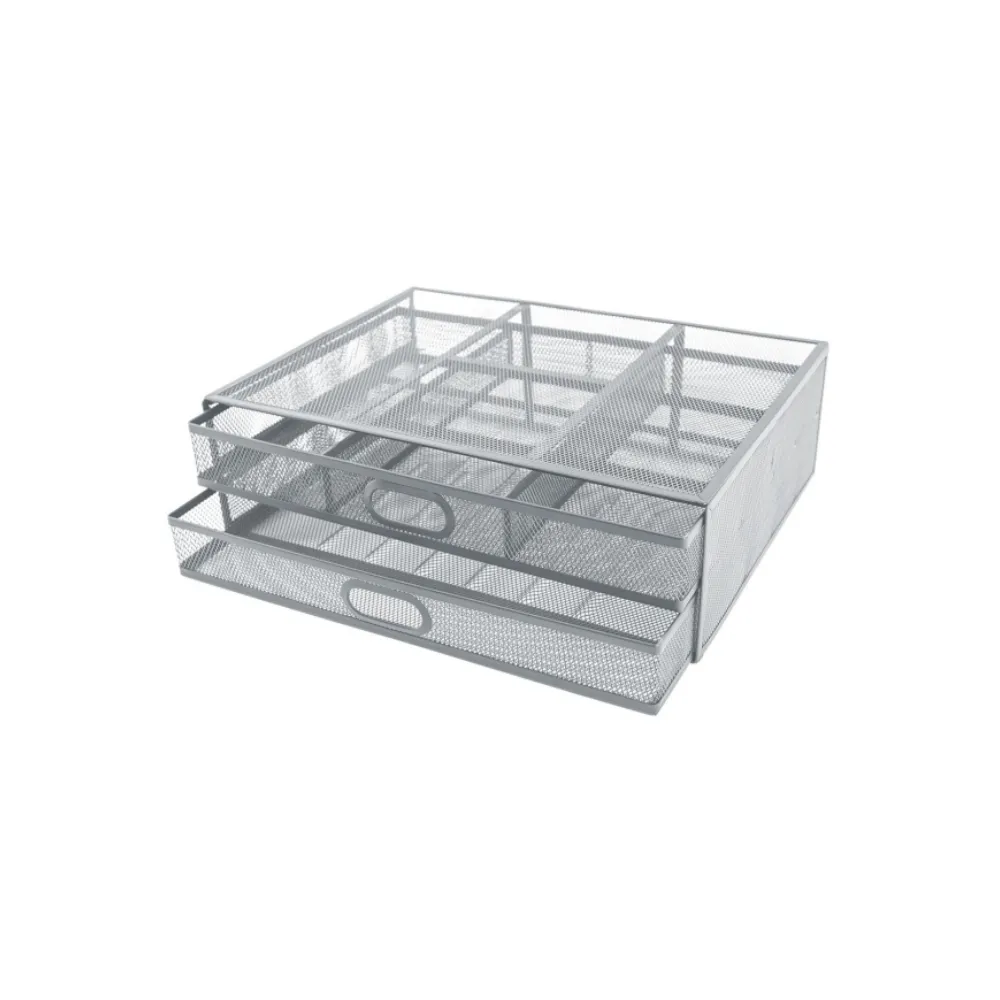 [6009548810182] Monitor Stand 2 Drawer Silver M720s