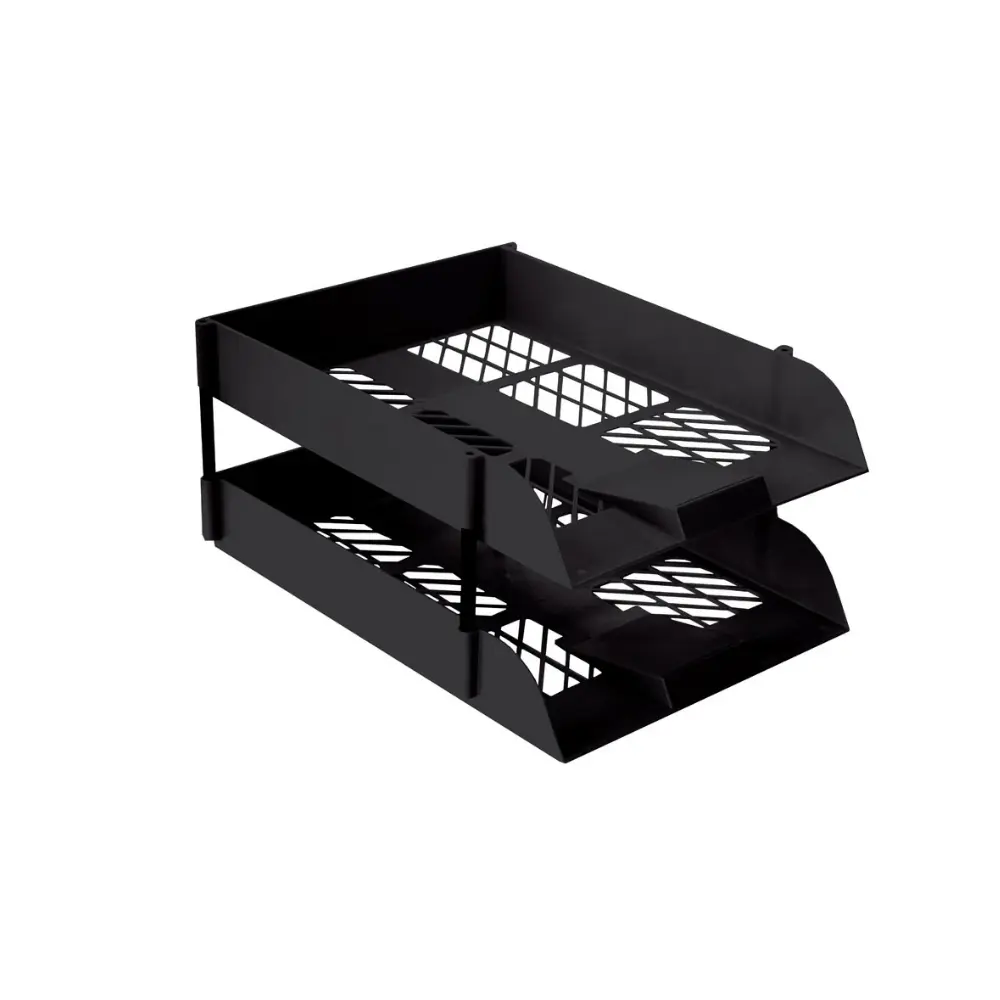 [6009548813237] Desk Letter Tray Black Retail Pack Treeline 2`s + Riser