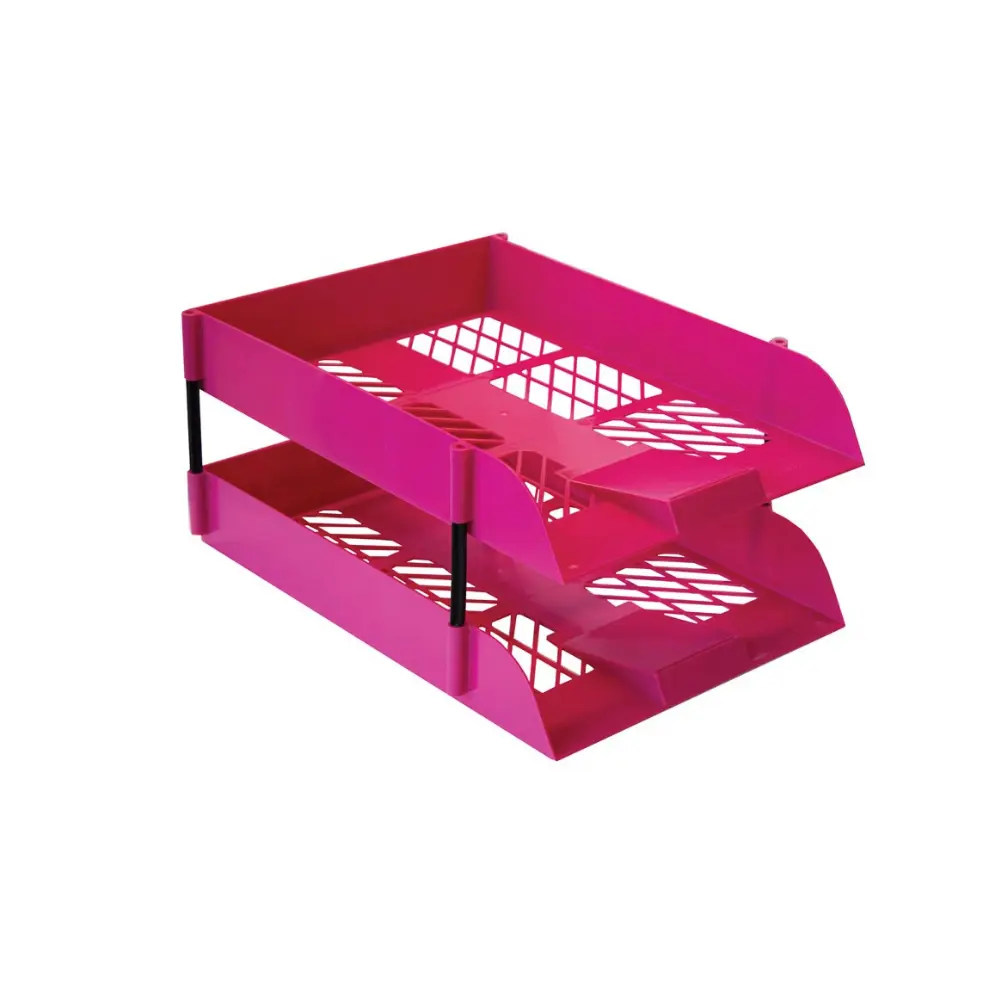 [6009548813749] Desk Letter Trays Treeline Hot Pink (2 + riser)