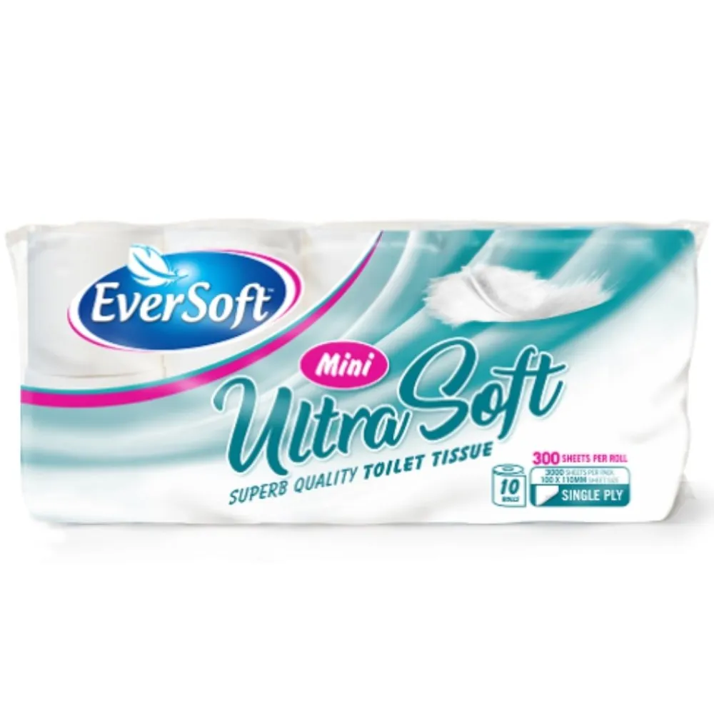 [6009661842268] Eversoft Toilet Paper Ultra Soft 10`s Mini 300 Sheets - Virgin