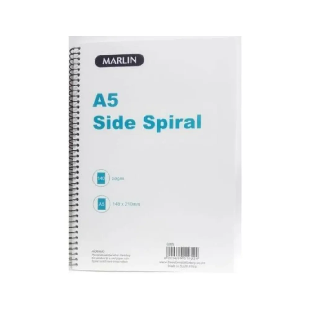 Book A5 Side Spiral 140pg Notebook Asst - Marlin