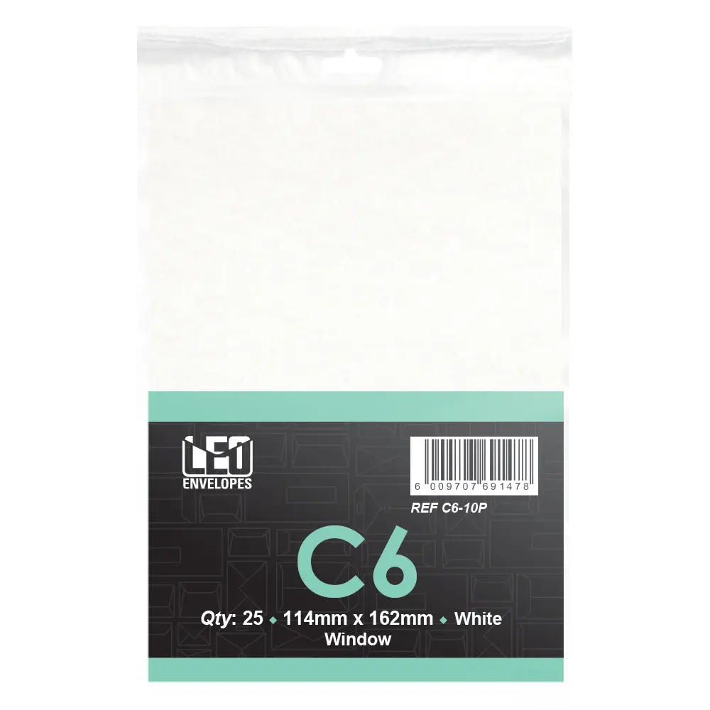 Envelope C6-10P 114mm x 162mm White Window 25`s - Treeline