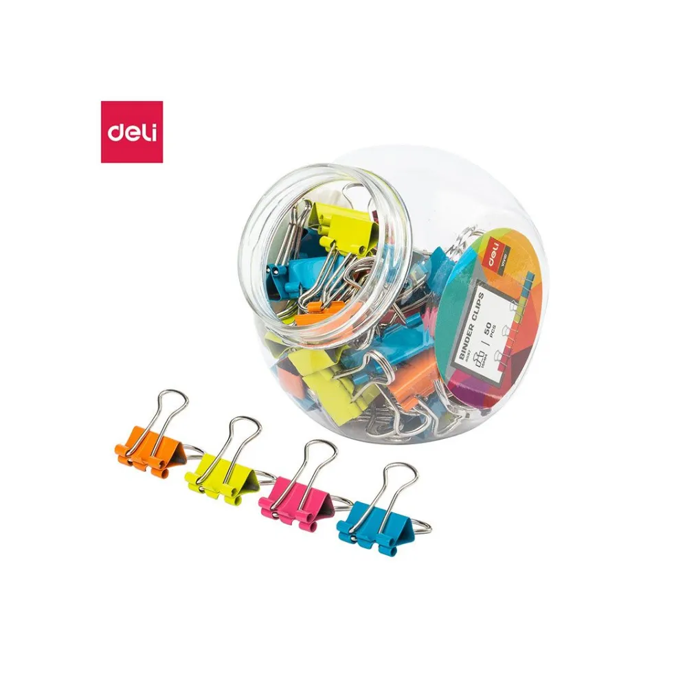 [6921734909916] Clips Binder Foldback Vivid Asst 50`s 15mm - Deli 