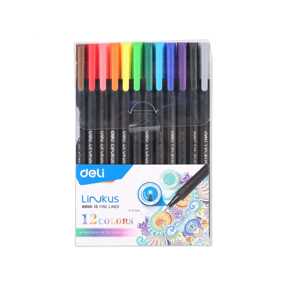 Fine Liner Q900 Metal Tip Assorted 12`s Deli - Tech