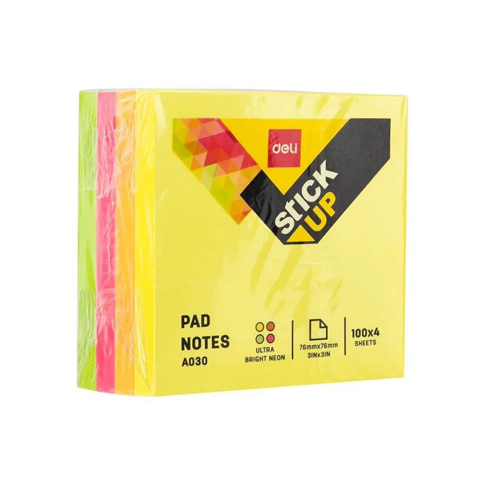 [6921734969743] Pad Note 76x76mm 4 Colour  Neon - Stick Up 