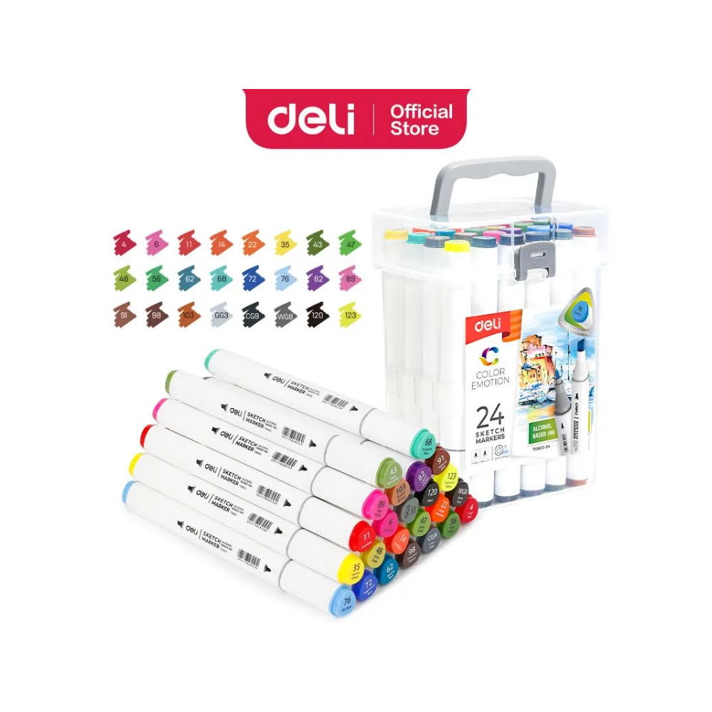 [6941798482019] Marker Sketch Dual Tip 24 colors Alcohol Base  - Deli