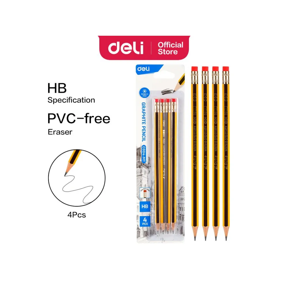 [6941798484235] Pencil Set With Eraser  4`s - Deli 
