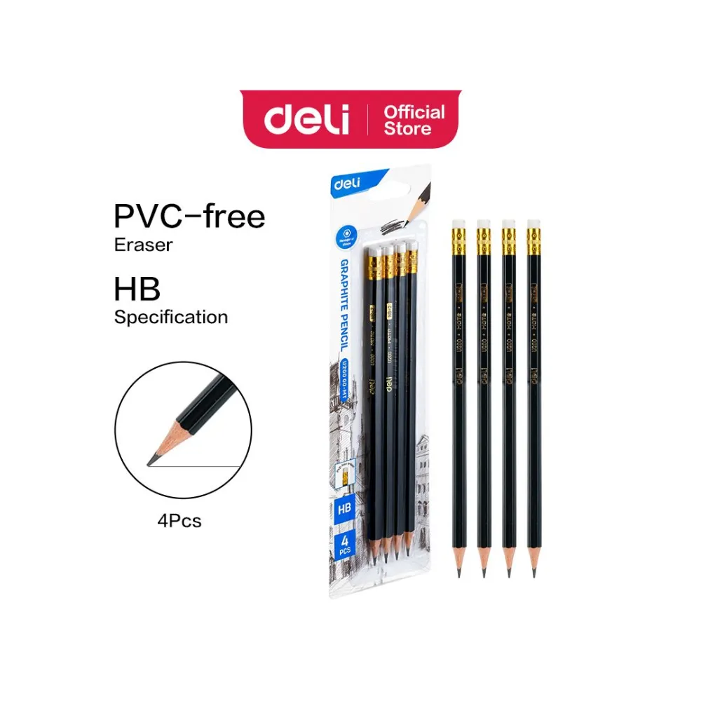 [6941798484266] Pencil Graphite HB With Eraser 4`s - Deli 