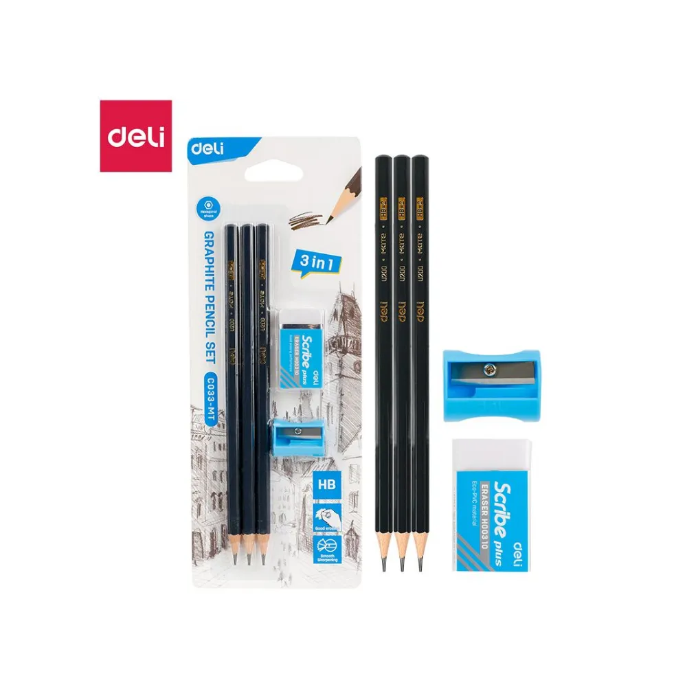 [6941798484280] Pencil Set Eraser Sharpener - Deli 