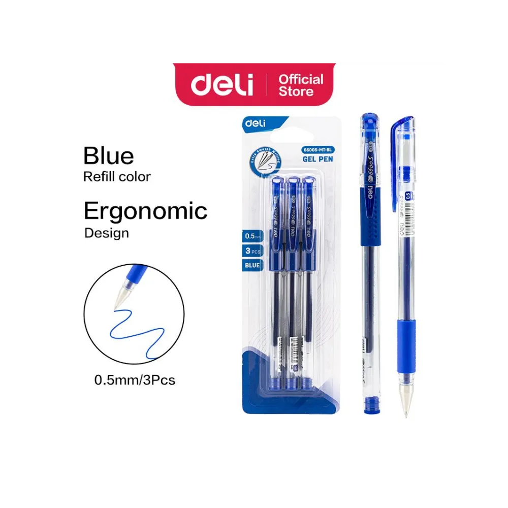 [6941798490694] Pen Daily Gel 0.5 Blue Set 3`s - Deli
