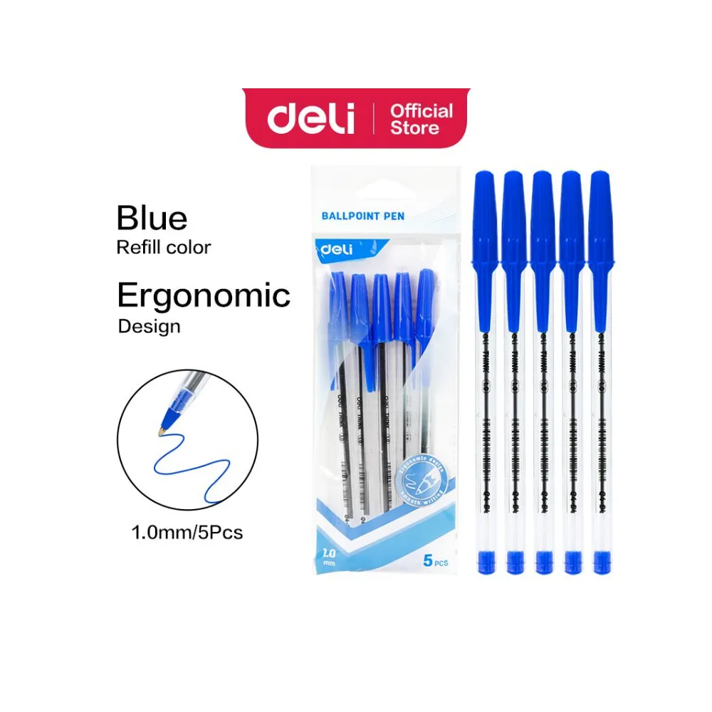 [6941798491165] Pen Ball Point Think Clear Barrel Set 5 Blue 1.0 - Deli